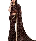 Brown printed chiffon saree with blouse