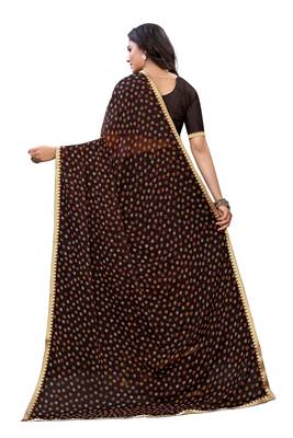 Brown printed chiffon saree with blouse 2