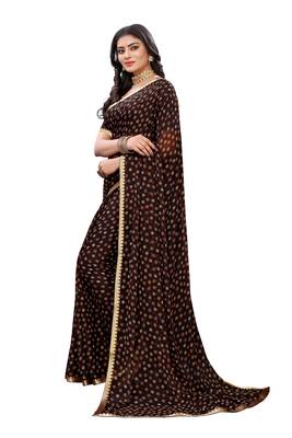 Brown printed chiffon saree with blouse 3