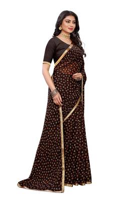 Brown printed chiffon saree with blouse 4