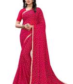 Pink printed chiffon saree with blouse