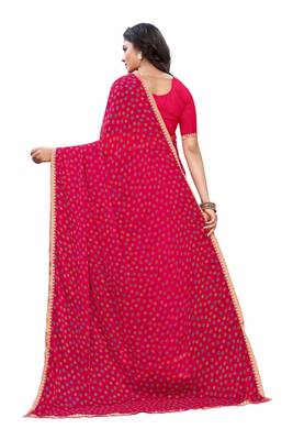 Pink printed chiffon saree with blouse 2