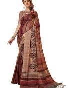 Beige printed manipuri silk saree with blouse