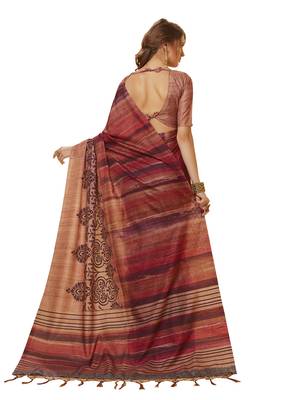 Beige printed manipuri silk saree with blouse 2