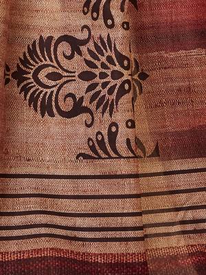 Beige printed manipuri silk saree with blouse 4