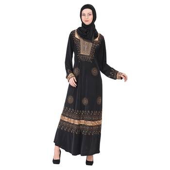 Momin Bazaar Islmaic Modest Abaya Crystal Abaya Gold Embroidery 1