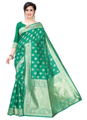 Green Woven Jacquard Saree With Blouse 1