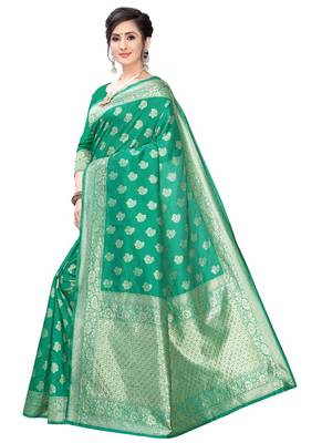 Green Woven Jacquard Saree With Blouse 2