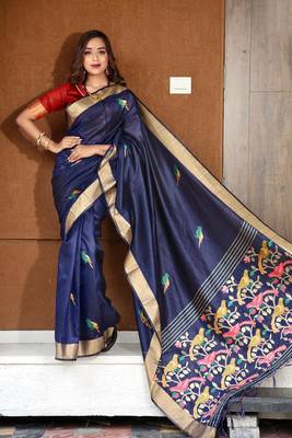 Navy blue woven bhagalpuri silk saree with blouse 1