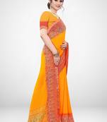 Orange printed georgette saree with blouse