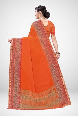 Orange printed georgette saree with blouse 3