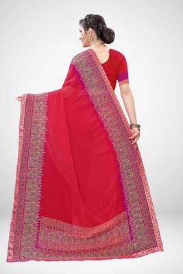 Peach printed georgette saree with blouse 3
