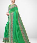 Green printed georgette saree with blouse