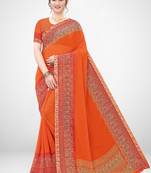 Orange printed georgette saree with blouse