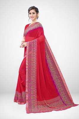 Peach printed georgette saree with blouse 1