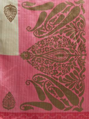 Beige printed cotton silk saree with blouse 4