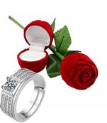 Silver Plated CZ American Diamond Adjustable Finger Ring with Red Rose Gift Box For Men (S001-FL164CO)