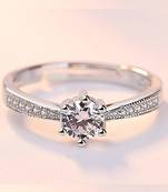 Silver Plated CZ American Diamond Adjustable Finger Ring with Red Rose Gift Box For Women/Girls 