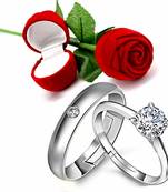 Gift Hamper of CZ Silver Plated Adjustable Finger Ring with Red Rose Gift Box For Love (S001-FL158CO)