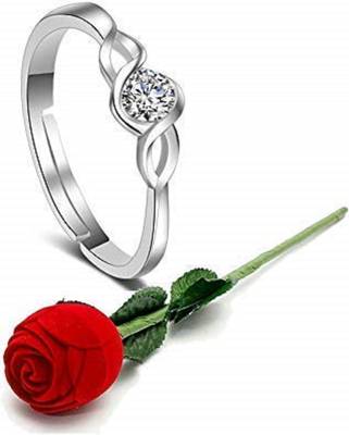 Gift Hamper of CZ Silver Plated Adjustable Finger Ring with Red Rose Gift Box For Love (S001-FL156CO) 1