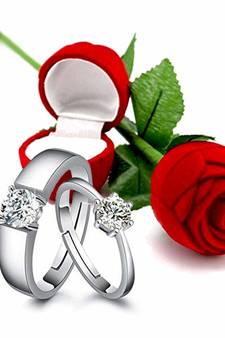 Platinum Plated CZ Adjustable Couple Finger Rings With Red Rose Gift Box for For Love (S001-FL159CO)