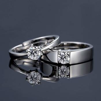 Platinum Plated CZ Adjustable Couple Finger Rings With Red Rose Gift Box for For Love  2