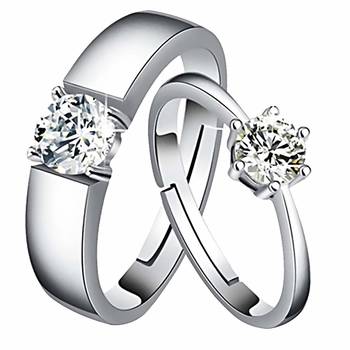 Platinum Plated CZ Adjustable Couple Finger Rings With Red Rose Gift Box for For Love  3