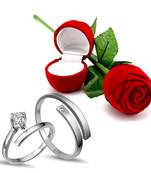 Platinum Plated CZ Adjustable Couple Finger Rings With Red Rose Gift Box for For Love 