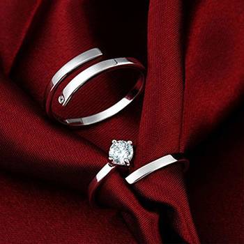 Platinum Plated CZ Adjustable Couple Finger Rings With Red Rose Gift Box for For Love  2