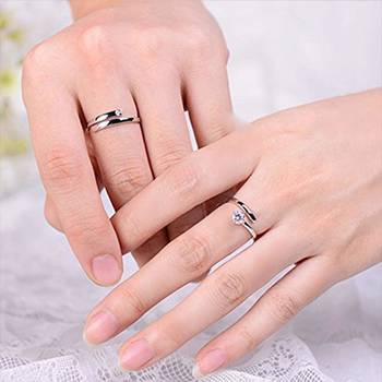 Platinum Plated CZ Adjustable Couple Finger Rings With Red Rose Gift Box for For Love  3