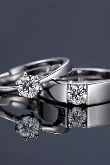 CZ Silver Plated Adjustable Couple Finger Ring's For Love 