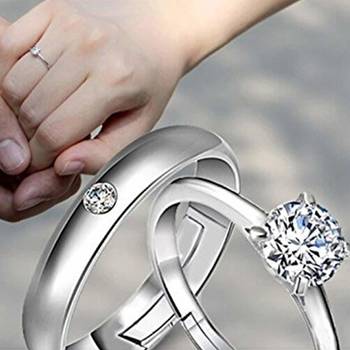 CZ Silver Plated Adjustable Couple Finger Rings For Love (FL158CO) 1