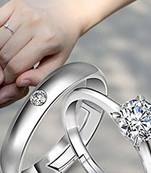 CZ Silver Plated Adjustable Couple Finger Rings For Love (FL158CO)