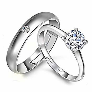 CZ Silver Plated Adjustable Couple Finger Rings For Love (FL158CO) 2