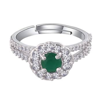 Valentine's  Silver Plated Elegant Emerald Stone Studded CZ American Diamond Adjustable Finger Ring 4