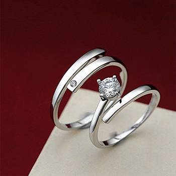 Silver Plated His and Her Adjustable Promise Wedding Finger Ring Set Anniversary Engagement Couple Rings 2