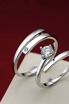 Silver Plated His and Her Adjustable Promise Wedding Finger Ring Set Anniversary Engagement Couple Rings