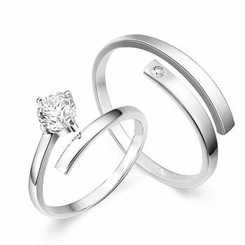 Silver Plated His and Her Adjustable Promise Wedding Finger Ring Set Anniversary Engagement Couple Rings 3