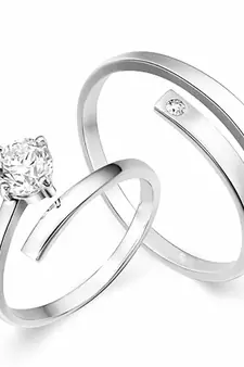 Silver Plated His and Her Adjustable Promise Wedding Finger Ring Set Anniversary Engagement Couple Rings