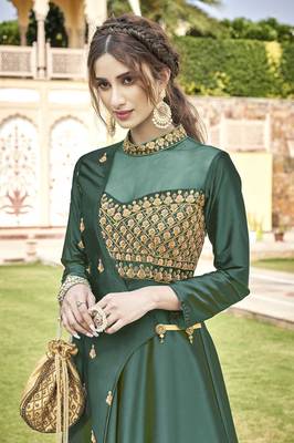 Green embroidered silk heavy-work-kurtis 2