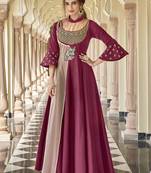 Magenta embroidered silk heavy-work-kurtis