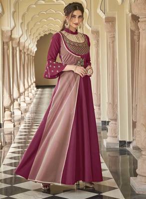 Magenta embroidered silk heavy-work-kurtis 2