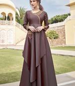 Brown embroidered silk heavy-work-kurtis