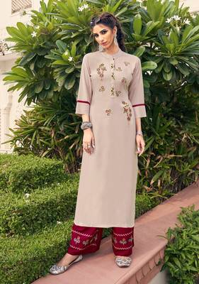 Beige embroidered rayon salwar 1