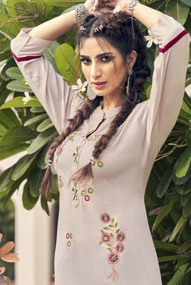 Beige embroidered rayon salwar 2