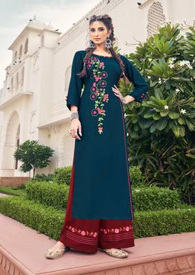 Blue embroidered rayon salwar 1