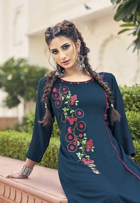 Blue embroidered rayon salwar 2