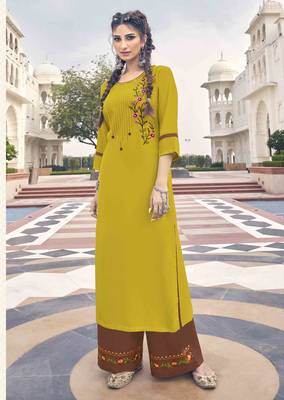 Mustard embroidered rayon salwar 1