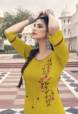 Mustard embroidered rayon salwar 2
