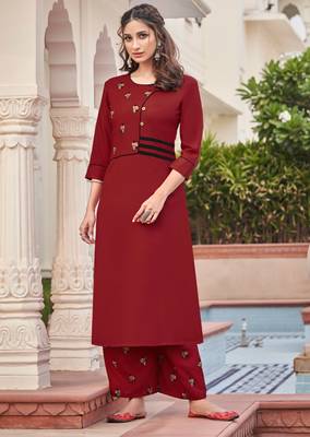 Maroon embroidered rayon salwar 1
